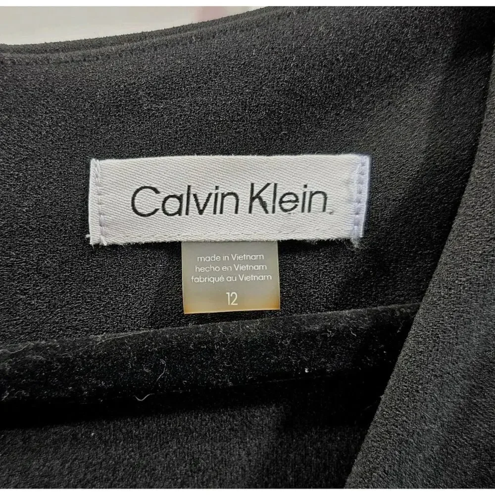 Calvin Klein Jumpsuit Womens 12 Black Short Sleeve Pants Suit V Neck Straight - Picture 3 of 11